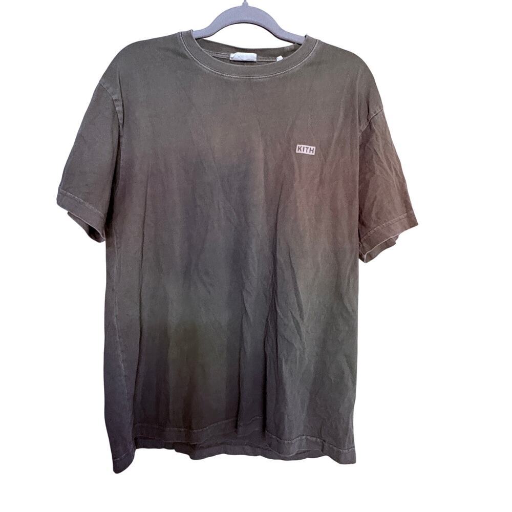 KITH Garment-Dyed Box Logo Patch Tee Distressed Grey Mens L Classic Streetwear